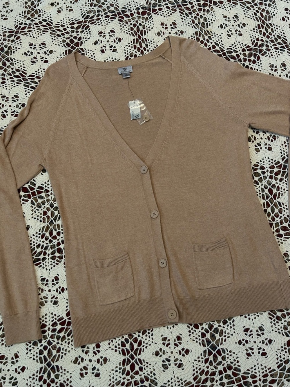 Worthington V-Neck Cardigan Sweater - Camel Brown